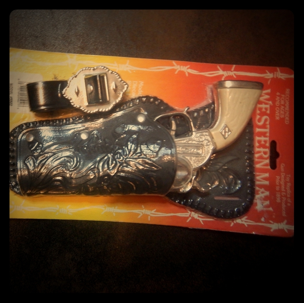 Vintage Western man toy gun and holester